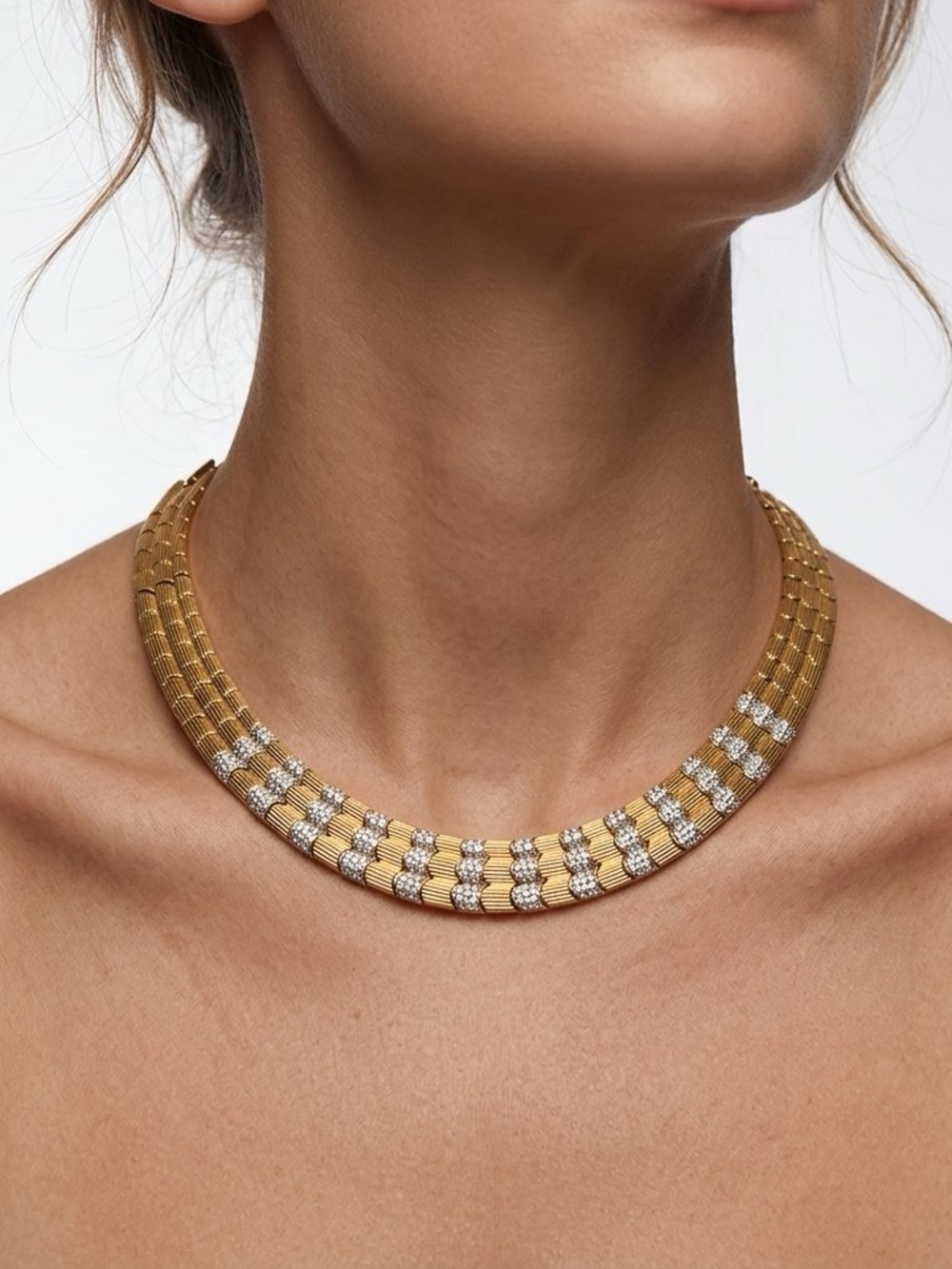 Vintage LES BERNARD Gold Articulated Collar Necklace | 70s-80s Designer Runway